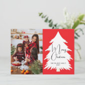 Simple Merry Christmas Pine Tree family photo シーズンカード (スタンド正面)