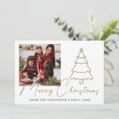Simple Merry Christmas Pine Tree family photo シーズンカード (スタンド正面)