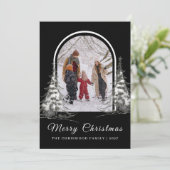 Simple Merry Christmas Pine Tree family photo シーズンカード (スタンド正面)