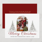Simple Merry Christmas Pine Tree family photo シーズンカード (正面/裏面)