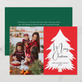 Simple Merry Christmas Pine Tree family photo シーズンカード (正面/裏面)