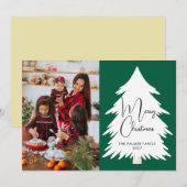 Simple Merry Christmas Pine Tree family photo シーズンカード (正面/裏面)