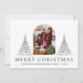 Simple Merry Christmas Pine Tree family photo シーズンカード