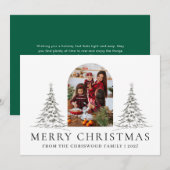 Simple Merry Christmas Pine Tree family photo シーズンカード (正面/裏面)