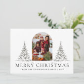 Simple Merry Christmas Pine Tree family photo シーズンカード (スタンド正面)