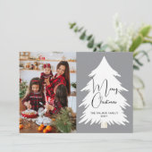Simple Merry Christmas Pine Tree family photo シーズンカード (スタンド正面)