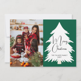 Simple Merry Christmas Pine Tree family photo シーズンカード