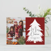 Simple Merry Christmas Pine Tree family photo シーズンカード (スタンド正面)