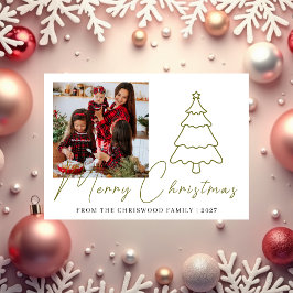 Simple Merry Christmas Pine Tree family photo シーズンカード