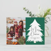 Simple Merry Christmas Pine Tree family photo シーズンカード (スタンド正面)