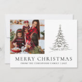 Simple Merry Christmas Pine Tree family photo シーズンカード (正面)