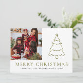 Simple Merry Christmas Pine Tree family photo シーズンカード (スタンド正面)