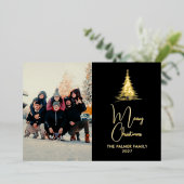 Simple Merry Christmas Pine Tree family photo 箔シーズンカード (立ち正面)