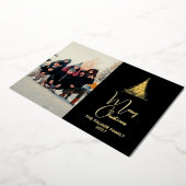 Simple Merry Christmas Pine Tree family photo 箔シーズンカード (回転した状態)