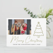 Simple Merry Christmas Pine Tree family photo Holi シーズンカード (スタンド正面)
