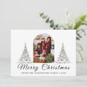 Simple Merry Christmas Pine Tree family photo Holi シーズンカード (スタンド正面)