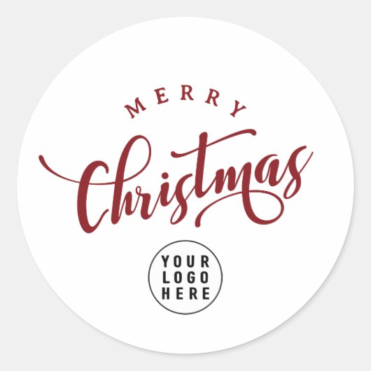 Simple Merry Christmas Red Script Business Logo ラウンドシール (正面)