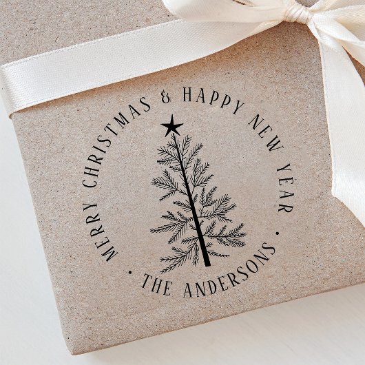Simple Merry Christmas Round Return Address セルフインキングスタンプ