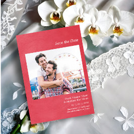 Simple Metallic Effect Engaged Gay Couple Photo セーブザデート