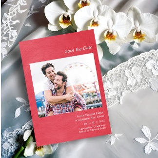 Simple Metallic Effect Engaged Gay Couple Photo セーブザデート