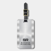 Simple, Metallic Silver Personalized Gry Text ラゲッジタグ (正面縦)