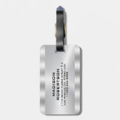 Simple, Metallic Silver Personalized Gry Text ラゲッジタグ (裏面縦)