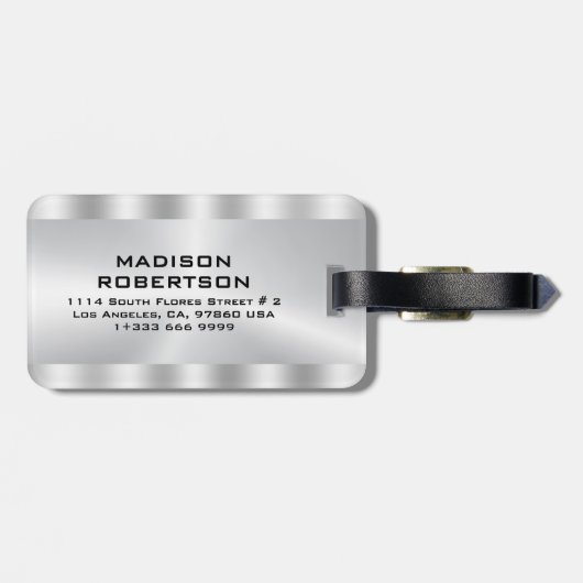 Simple, Metallic Silver Personalized Gry Text ラゲッジタグ (裏面横)