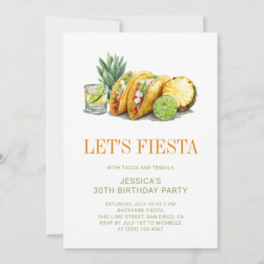 Simple Mexican Tacos Fiesta 30th Birthday Party 招待状 (正面)