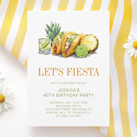 Simple Mexican Tacos Fiesta 40th Birthday Party 招待状