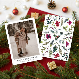 Simple Minimal 1 Photo Botanical Merry Christmas シーズンカード