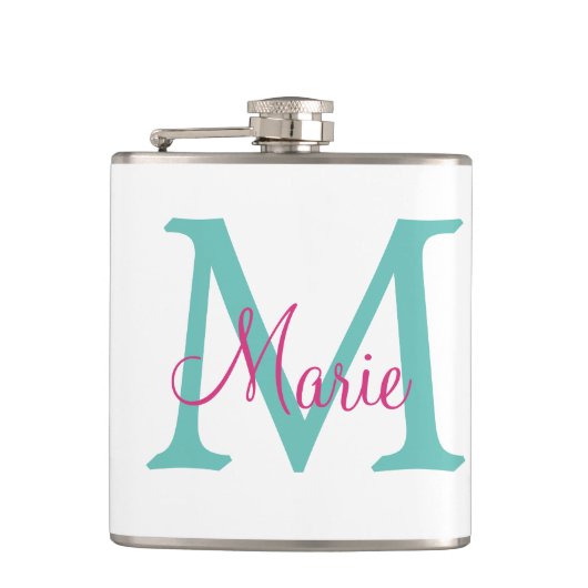 simple minimal add name monogram green pink blue t フラスク (正面)
