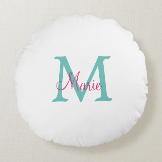 simple minimal add name monogram green pink blue t ラウンドクッション (正面)
