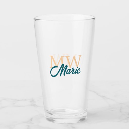 simple minimal add name monogram orange blue bold タンブラーグラス (正面)