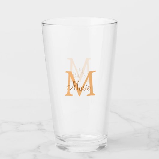 simple minimal add name monogram orange brown  thr タンブラーグラス (正面)