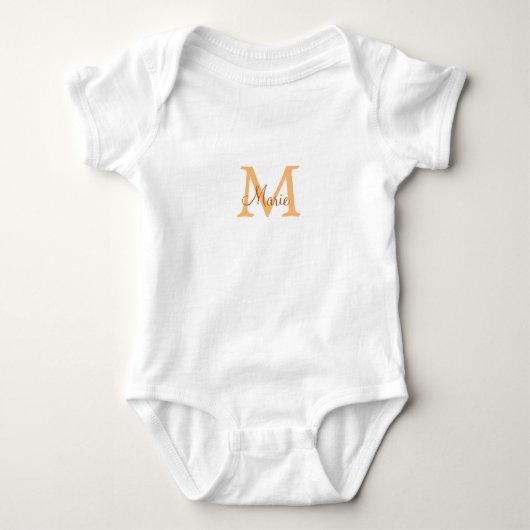 simple minimal add name monogram orange brown  thr ベビーボディスーツ (正面)