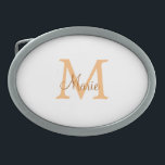 simple minimal add name monogram orange brown  thr 卵形バックル<br><div class="desc">beautiful design</div>