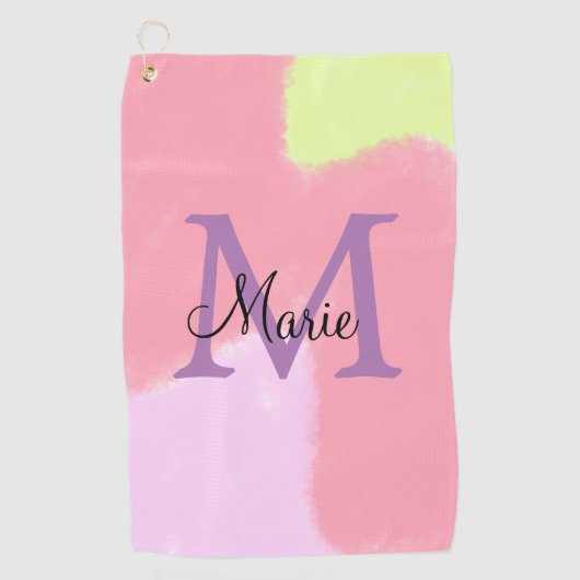 simple minimal add name monogram pink red throw pi ゴルフタオル (正面)