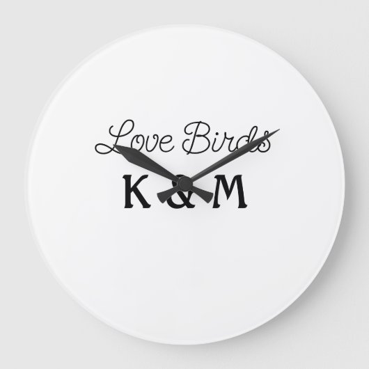 simple minimal add your name text love birds text ラージ壁時計 (正面)