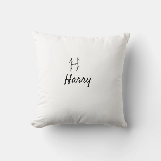 Simple minimal black monogram letter H add name クッション (正面)