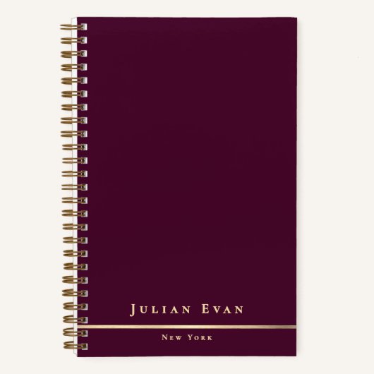 Simple Minimal Burgundy Wine & Gold Shiny Spiral ノートブック (正面)