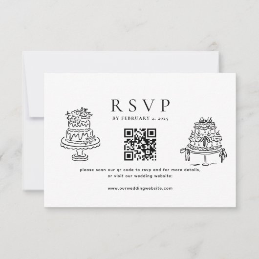 Simple Minimal Cake Wedding Qr Code Wedding  出欠カード (正面)