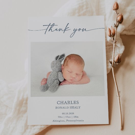 Simple Minimal Elegant Baby Photo Thank You Card 招待状