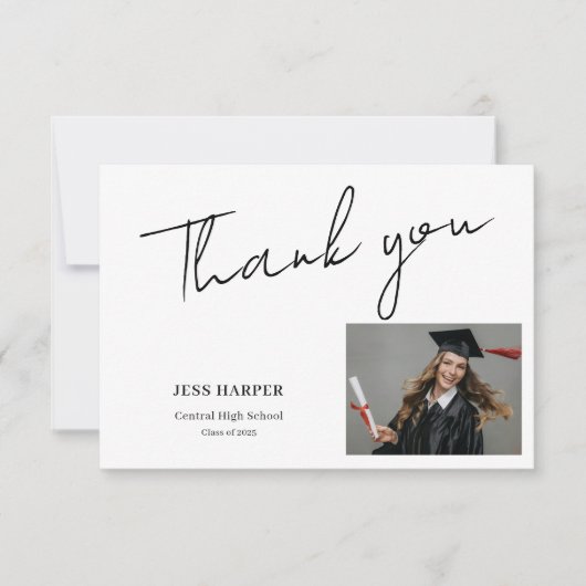 Simple Minimal Graduation Flat Thank You Card サンキューカード (正面)