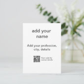 Simple minimal green add your text name scan QR co ポストカード (スタンド正面)