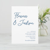 Simple Minimal Handwritten Wedding Photo Blue  招待状 (スタンド正面)
