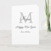simple minimal happy new year monogram gray name  カード (正面)