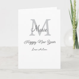 simple minimal happy new year monogram gray name  カード