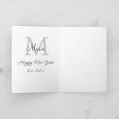 simple minimal happy new year monogram gray name  カード (内部)