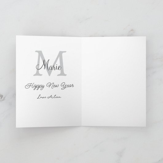 simple minimal happy new year monogram gray name  カード (内部)