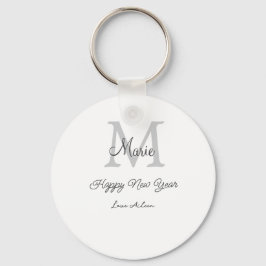 simple minimal happy new year monogram gray name  キーホルダー
